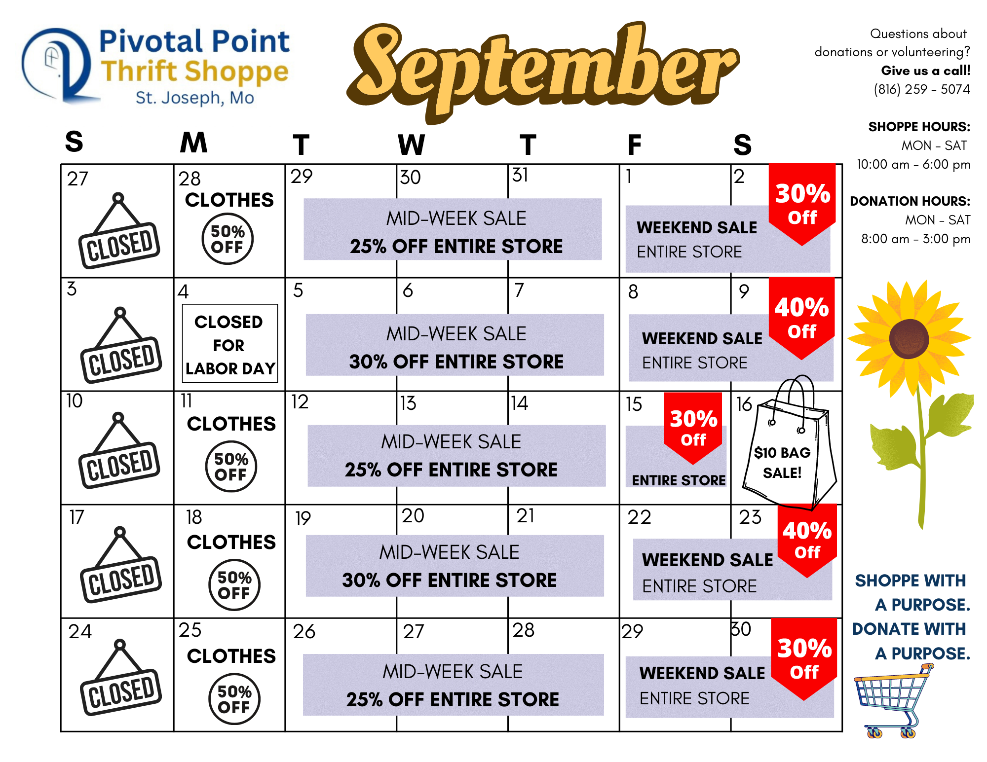 August Sales Calendar